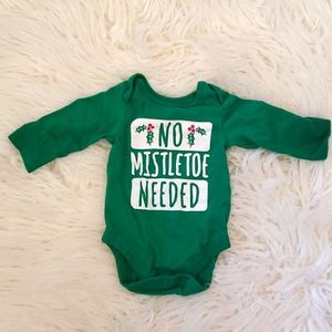 5/$30 Children’s Place Longsleeve Green Onesie “No Mistletoe Needed” 0–3M EUC